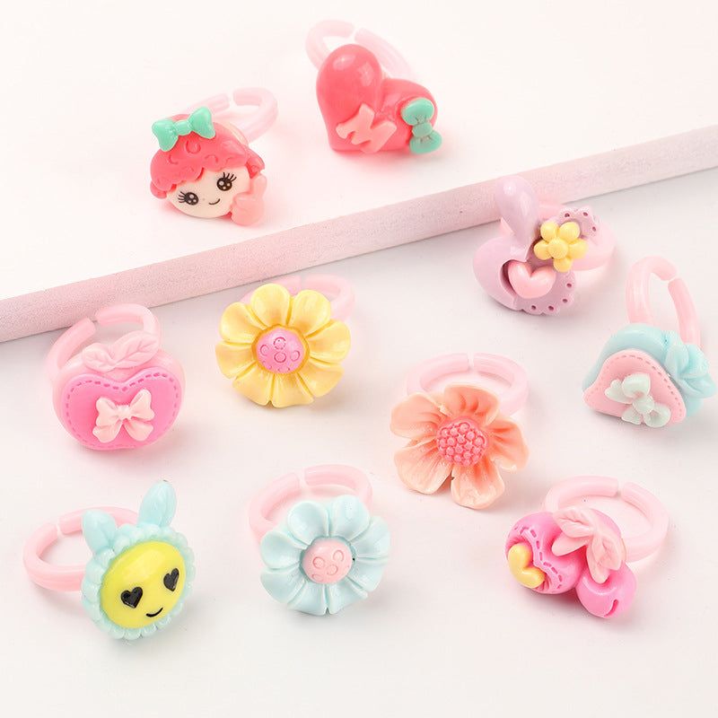 Little Princess Children Cartoon Small Ring Fruit Pumpkin Flower Ring (10pcs)