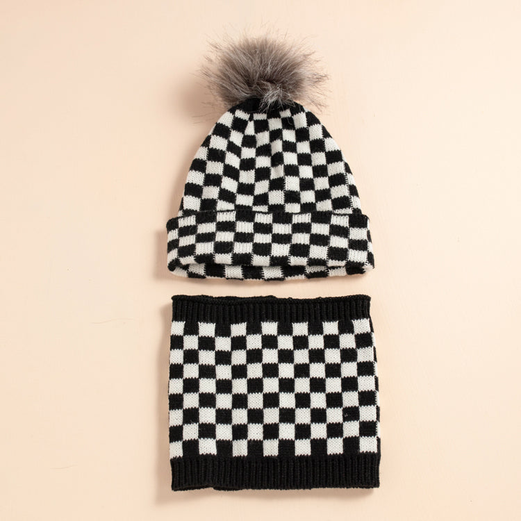Baby Cap and Neckroll Set - Check Print