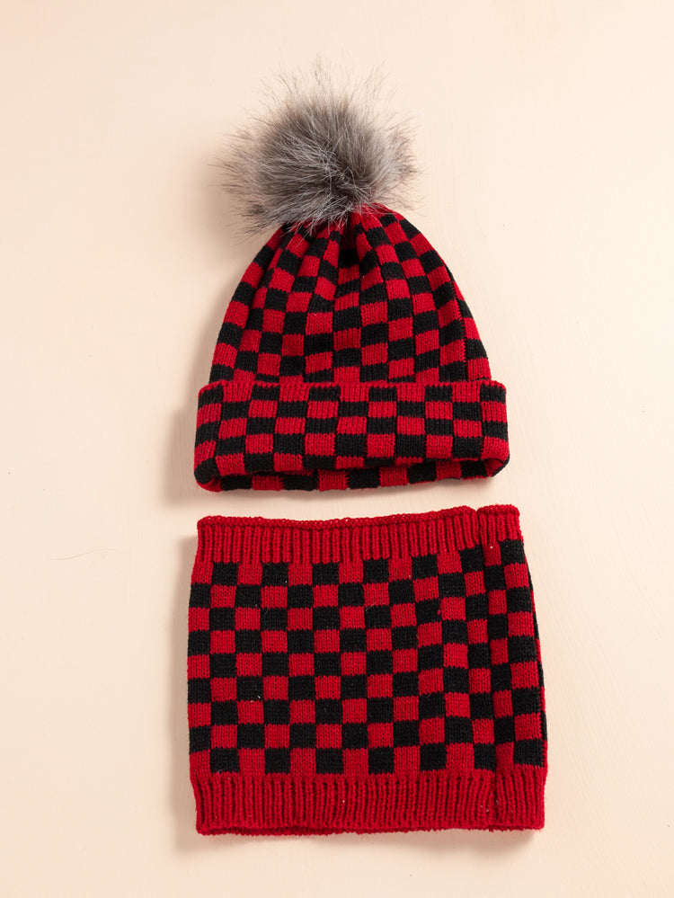 Baby Cap and Neckroll Set - Check Print
