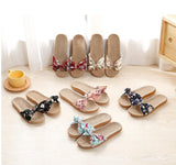 Summer Flax Bow Women Slipper