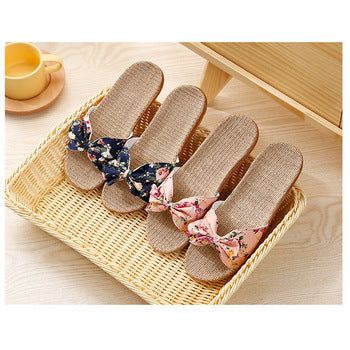 Summer Flax Bow Women Slipper