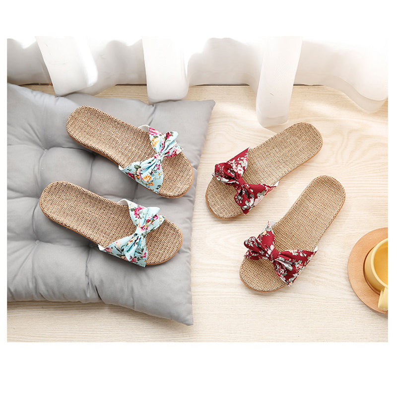 Summer Flax Bow Women Slipper
