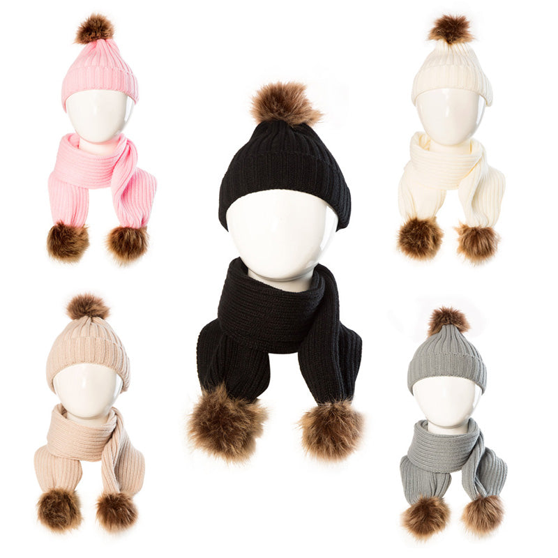 Kids Pom Pom Cap and Muffler Set