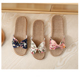 Summer Flax Bow Women Slipper