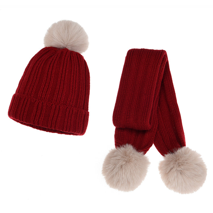 Babyhug Woollen Cap & Gloves With Muffler Pom Pom Detailing Red - Diameter 12 cm