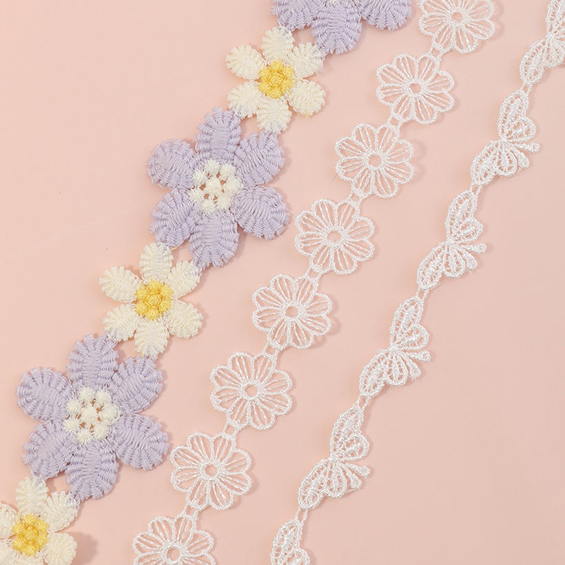 Purple And White Cloth Flower Children Necklace