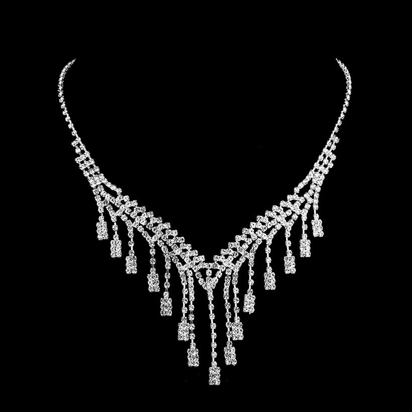 Long Diamond Necklace Earrings Set