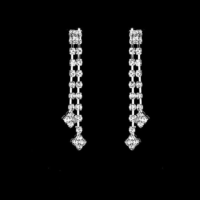 Long Diamond Necklace Earrings Set