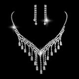 Long Diamond Necklace Earrings Set