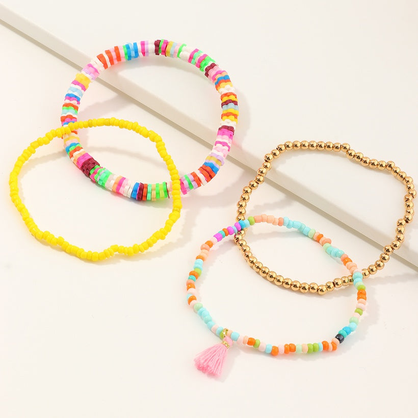 Tassels Adjustable Rice Bead Bracelet Set (4pcs)