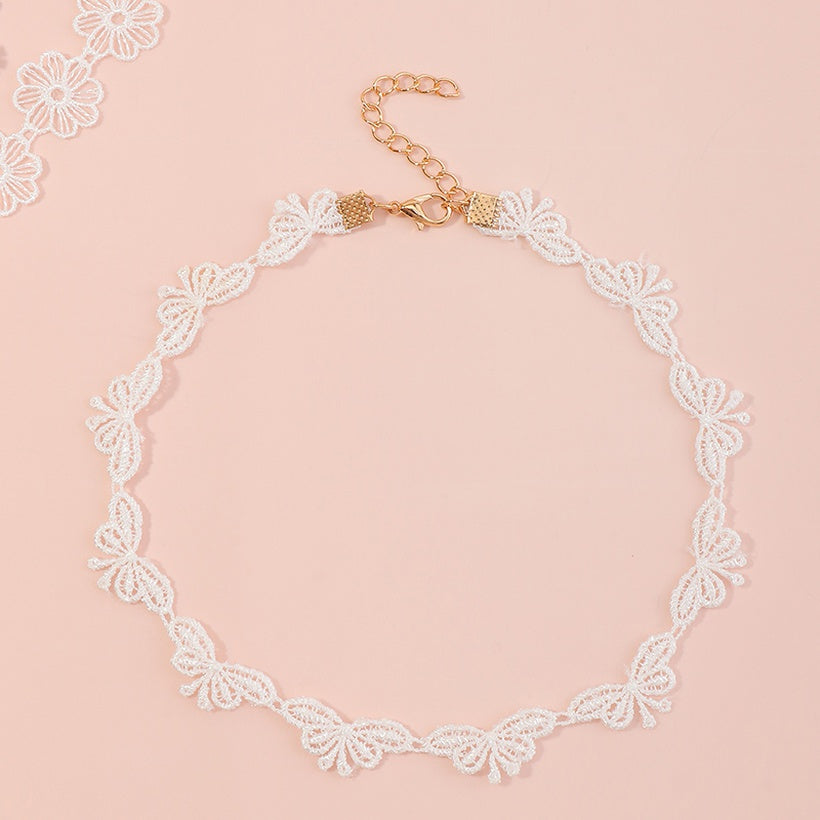 Purple And White Cloth Flower Children Necklace