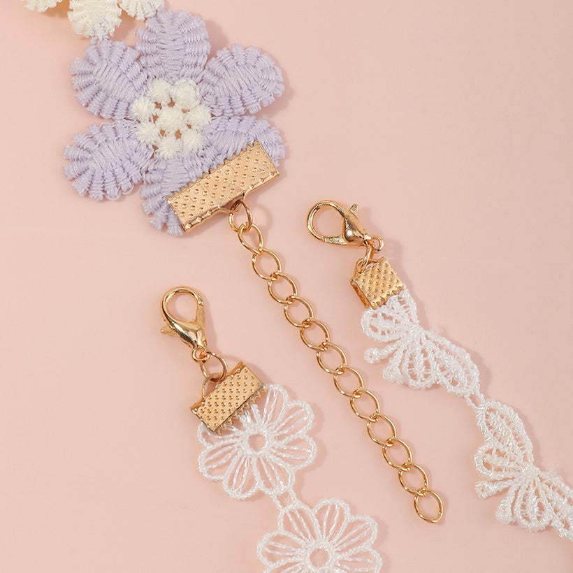 Purple And White Cloth Flower Children Necklace