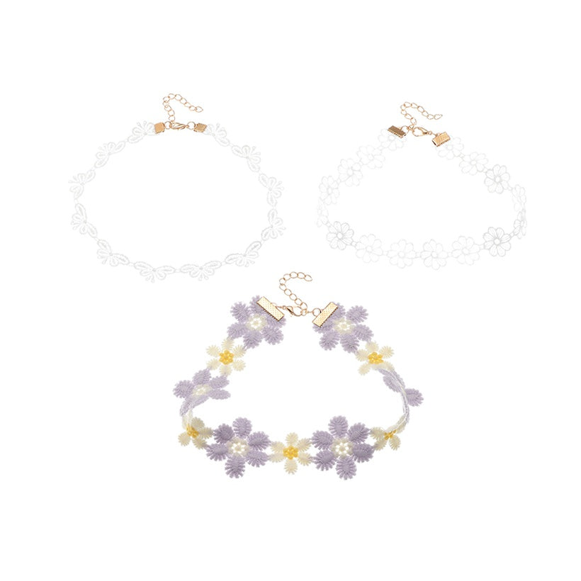 Purple And White Cloth Flower Children Necklace