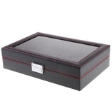 Carbon Fiber PU Leather Watch Storage Box (12 Slots)
