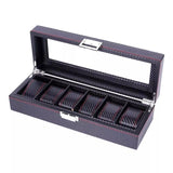 Carbon Fiber PU Leather Watch Storage Box (6 Slots)