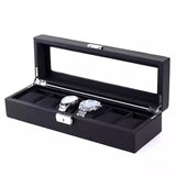 Carbon Fiber PU Leather Watch Storage Box (6 Slots)