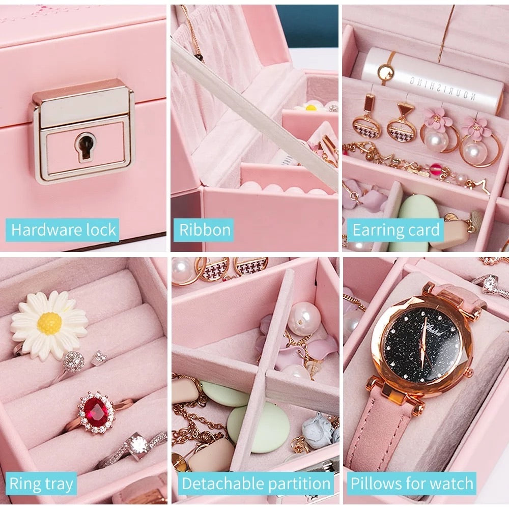 PU leather Embroidered Jewelry & Watch box