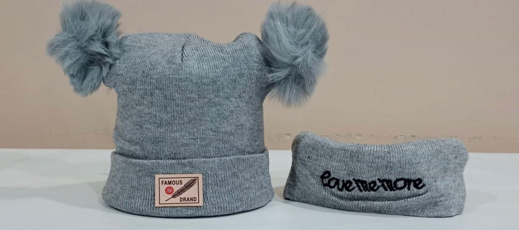 Baby Double Pom Pom Cap and Neckroll Set
