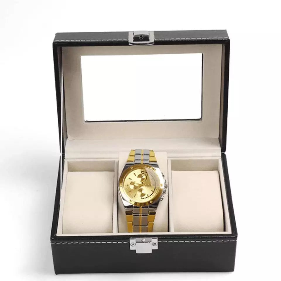 PU Leather Watch Storage Box (3 Slots)