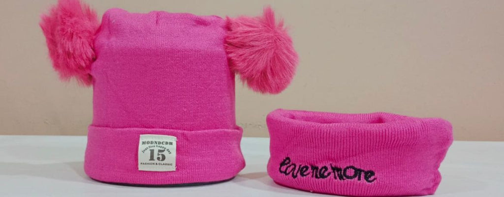 Baby Double Pom Pom Cap and Neckroll Set