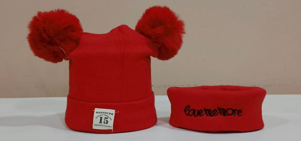 Baby Double Pom Pom Cap and Neckroll Set