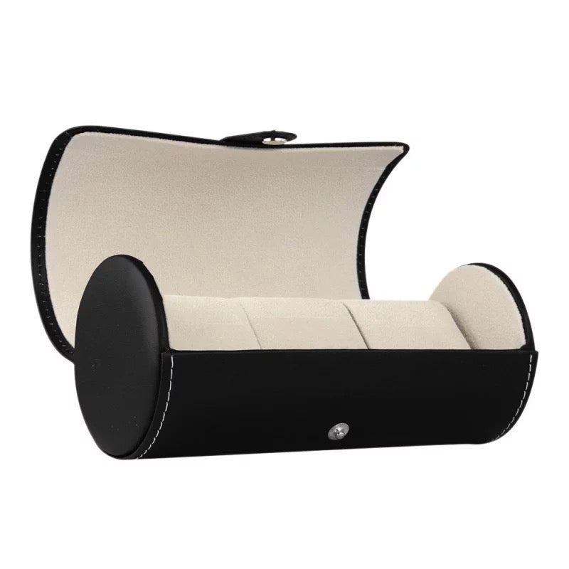 PU Leather Watch Box Cylinder 3 Slot