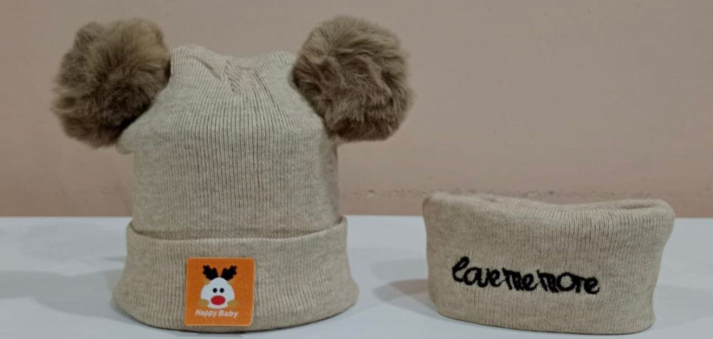 Baby Double Pom Pom Cap and Neckroll Set