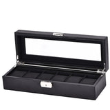 Carbon Fiber PU Leather Watch Storage Box (6 Slots)