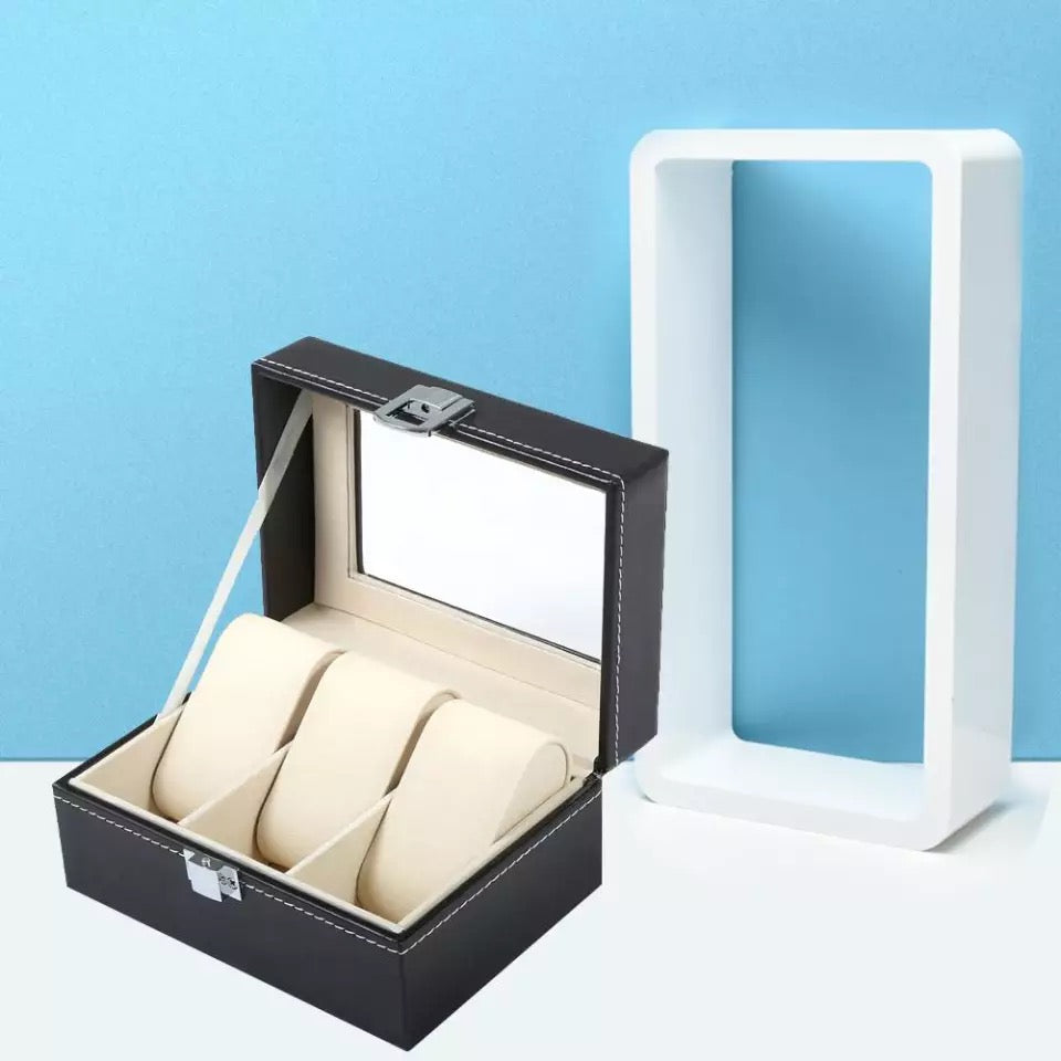 PU Leather Watch Storage Box (3 Slots)