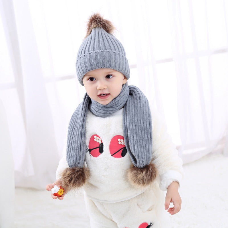 Kids Pom Pom Cap and Muffler Set