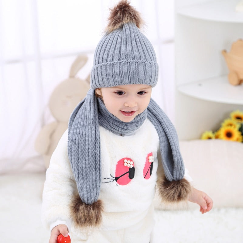 Kids Pom Pom Cap and Muffler Set