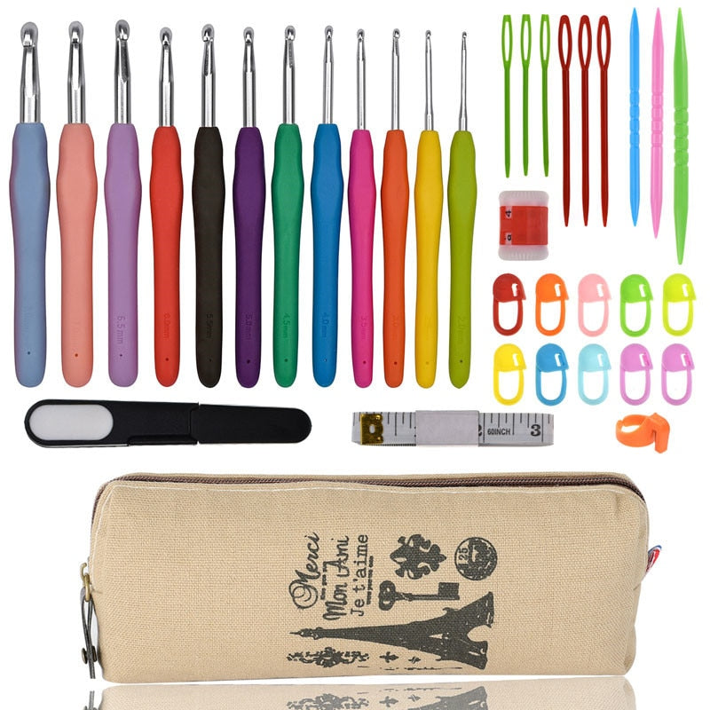 Rubber Grip Crochet Hook Set with Pouch