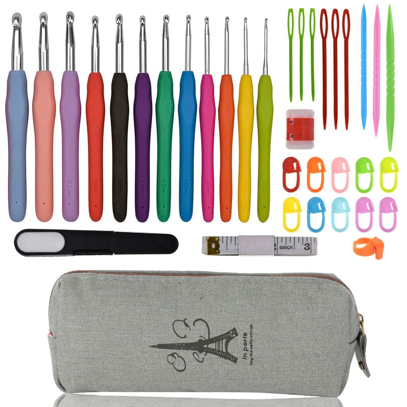 Rubber Grip Crochet Hook Set with Pouch