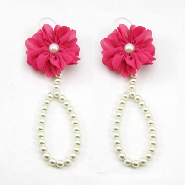 Newborn Baby Girls Flower Pearl Barefoot Sandals