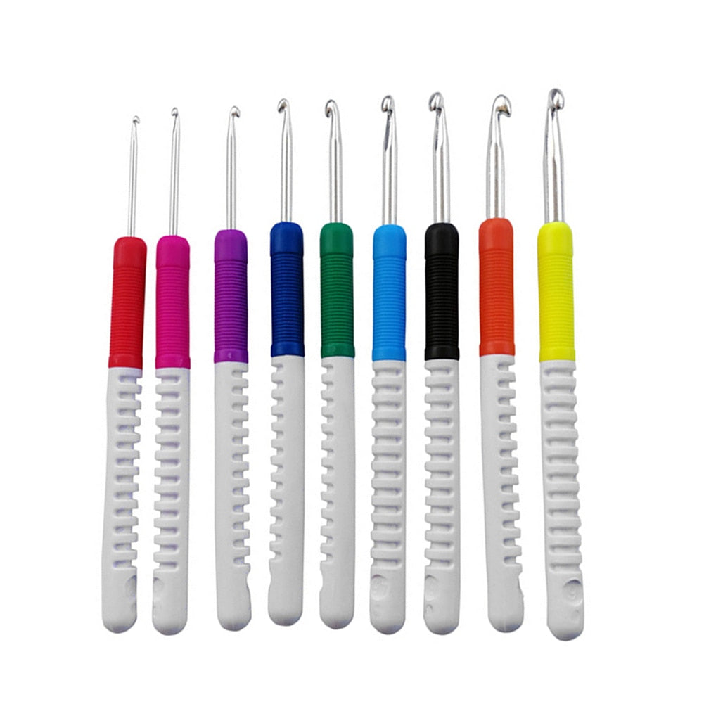 Colorful Soft Plastic Handle Alumina Crochet Hooks - 9pcs (2-6mm)
