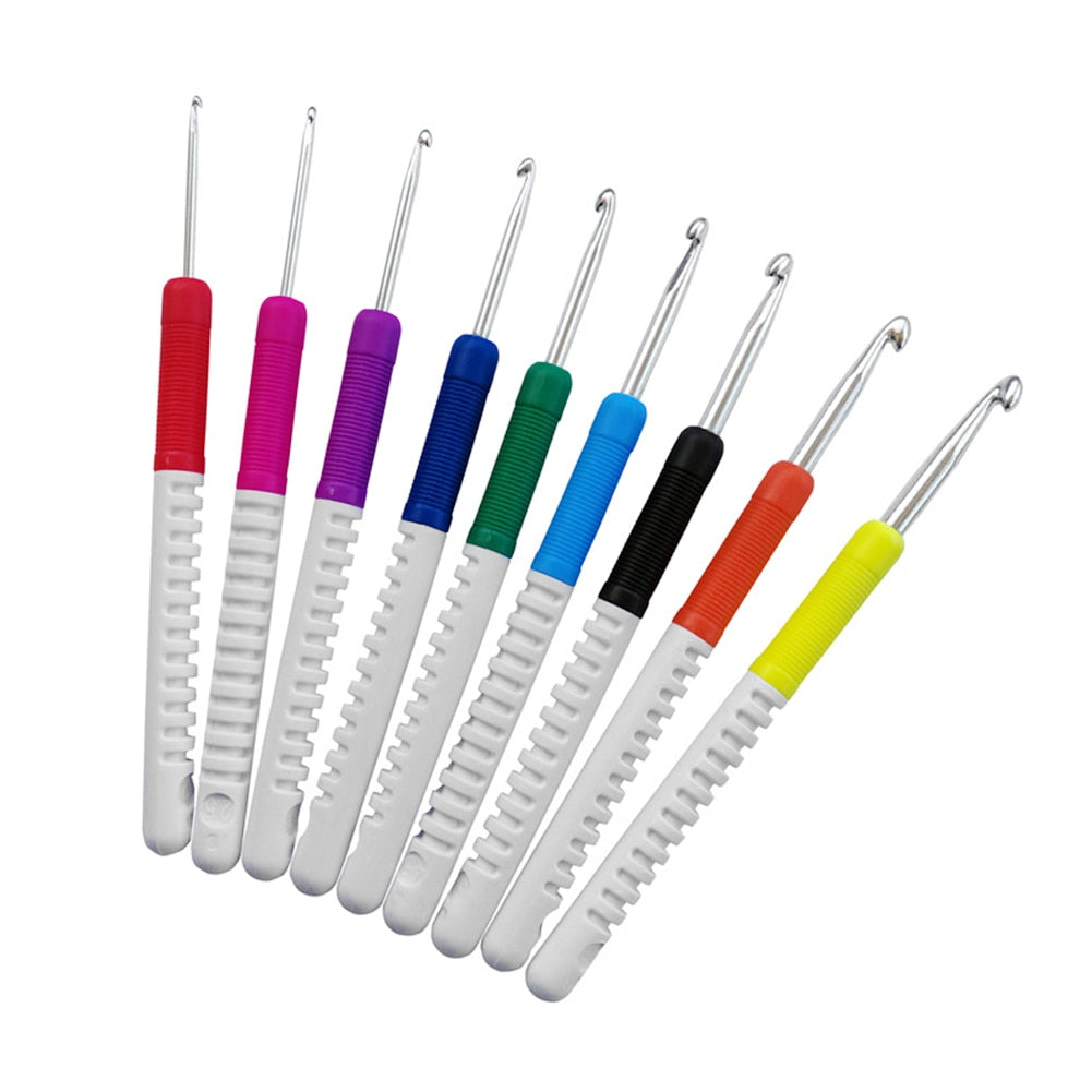Colorful Soft Plastic Handle Alumina Crochet Hooks - 9pcs (2-6mm)