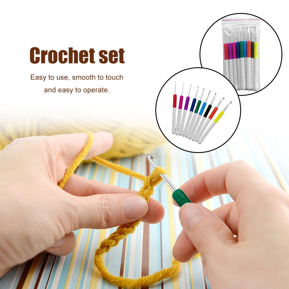 Colorful Soft Plastic Handle Alumina Crochet Hooks - 9pcs (2-6mm)