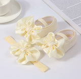 Soft Sole Silky Bowknot Shoes With Headband