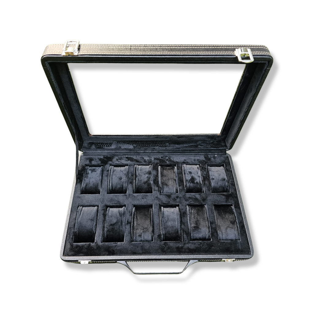 Premium PU Leather Watch Storage Box with Handle (12 Slots)