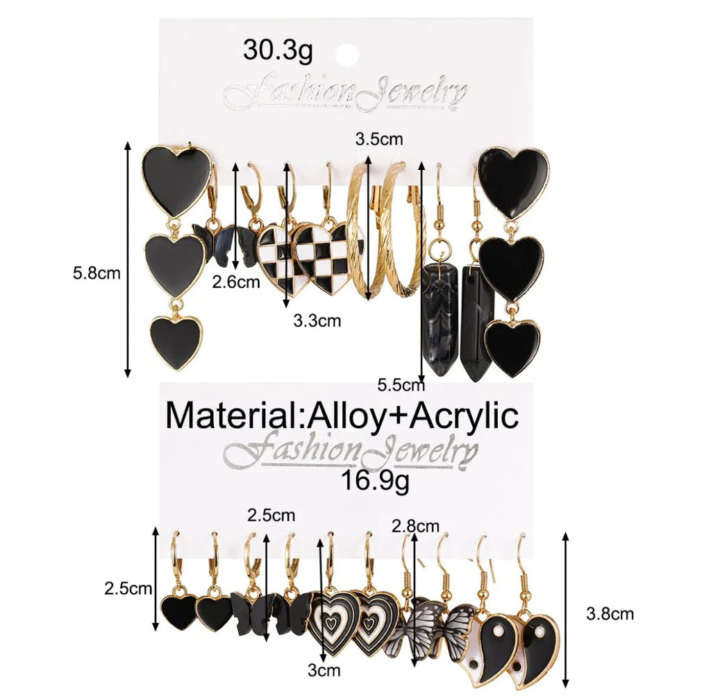 10 Pair Trendy Black Metal Butterfly Alloy Earring Set