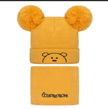 Double Pompom Bear Cap With Neckroll