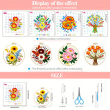Floral Series Printed Cross Stitch Kit — Peony, Tulip & Daisy | 11CT Beginner Set | 3-Strand Thread | Home Décor Gift
