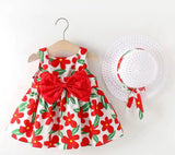 Floral Red Frock With Hat
