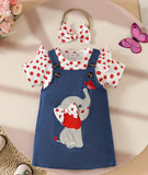 Pre-Order 3pcs Polka Dot Romper With Embroidered Elephant Dungaree+Headband