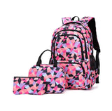 Girls Geometric Pattern Functional Bagpack with Pencil and Lunch Box (3 in 1)
