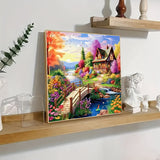 Dreamy Forest Cabin 5D Diamond Painting Kit — Full Drill European Countryside Scenery | Wall Art Gift