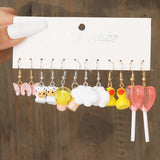 6Pairs/Set Cute Cloud Duckling Butterfly Earrings Set for Women Candy Milk Tea
