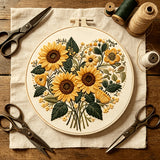 Warm Sunflower Embroidery Kit — Beginner Full Tool Set | Thread, Needle, Hoop & Pattern Included