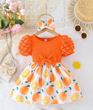Pre-Order Fruit Print Dress With Ruffled Sleeves & Matching Headband