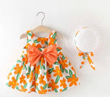 Floral Orange Frock With Hat